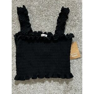 NEW Reformation Women's S Leonore Tank Crop Smocked Black Festival